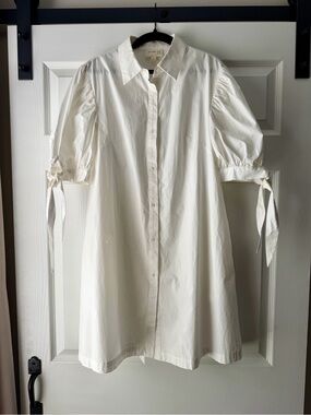 Before You Button-Front Tie-Sleeve White Shirt Dress 100% cotton Small
